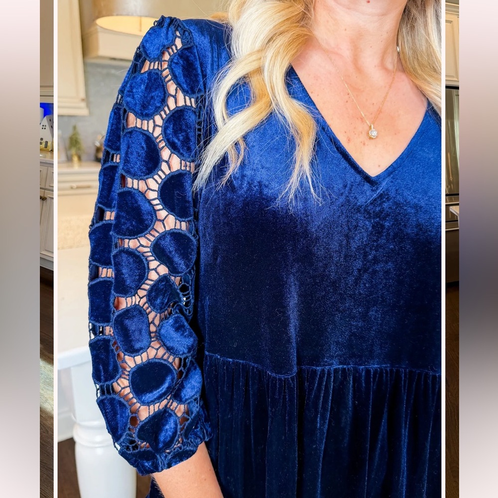Umgee Navy Velvet Tiered Mini Dress NWT Large